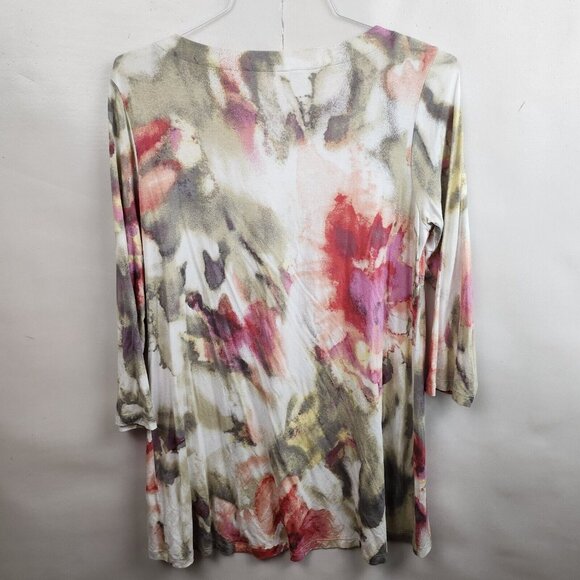 Belle By Kim Gravel Womens Watercolor Floral Tunic Top Small Pink Beige Artsy - Picture 7 of 8